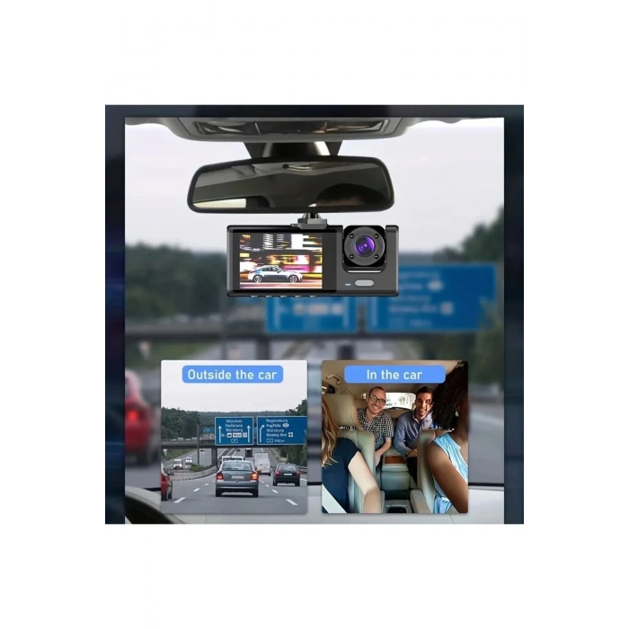 ÇOK SATAN DV300 Yeni 3 Kameralı Araç İçi Kayıt Kamerası Trafik Recorder 2 İnç IPS Ekran Full HD 1080p