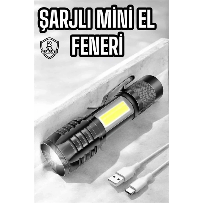 ÇOK SATAN El Feneri Led USB Şarjlı Zoom Mini Led Işık Acil Durum Feneri