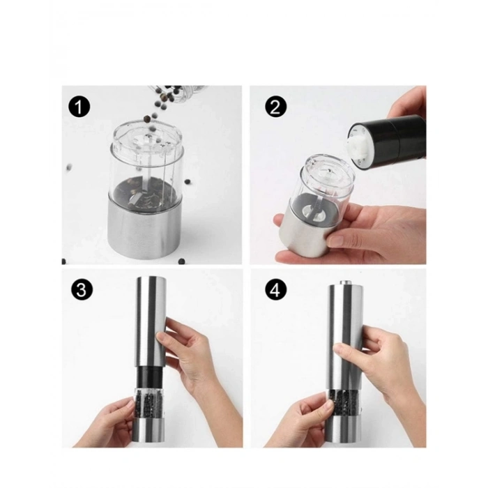 ÇOK SATAN Elektrikli Baharat Öğütücü Pilli Paslanmaz Çelik Otomatik Tuz Karabiber Değirmeni