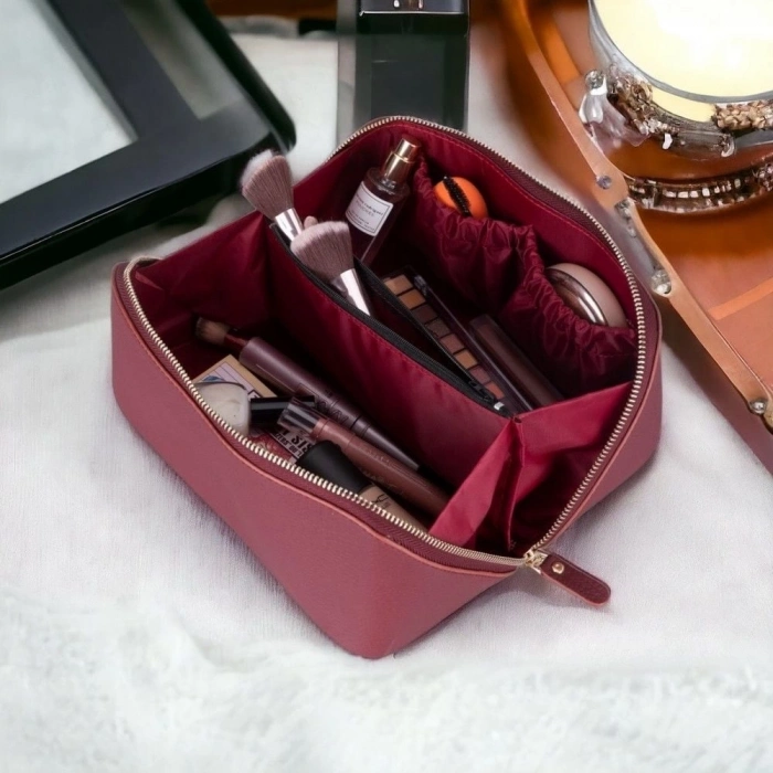 ÇOK SATAN Ella Kadın Seyahat Kozmetik Bakım Makyaj Çantası Organizer Bordo