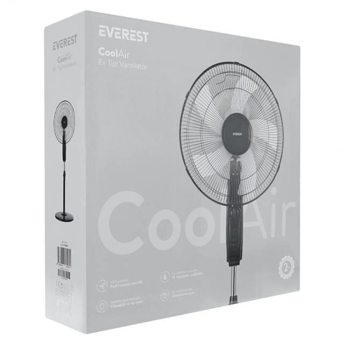 ÇOK SATAN Everest Fan11 Cool Air 16 45 Watt 5 Pervaneli 3 Kademe 1200rpm Zaman Ayarlı Vantilatör Siyah