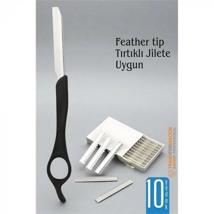 ÇOK SATAN Feather Tip Jiletli Ustura 10 Yedek Jiletli Profesyonel