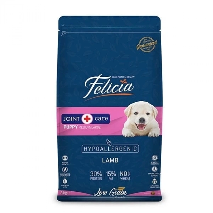 ÇOK SATAN Felicia Düşük Tahıllı Hipoalerjenik Kuzu Etli Orta ve Büyük Irk Yavru Köpek Maması 3 Kg