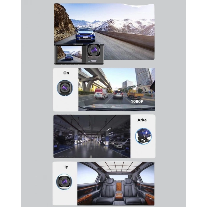 ÇOK SATAN Full HD Araç Kamerası  Çift Yönlü Kayıt ve Darbe Sensörü