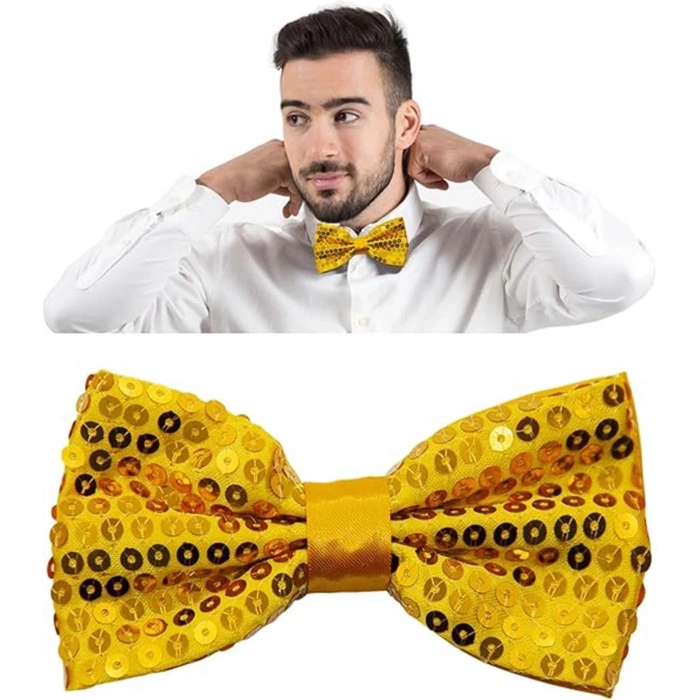 ÇOK SATAN Gece Işıltısı Altın Payetli Pullu Papyon 7x2 Cm