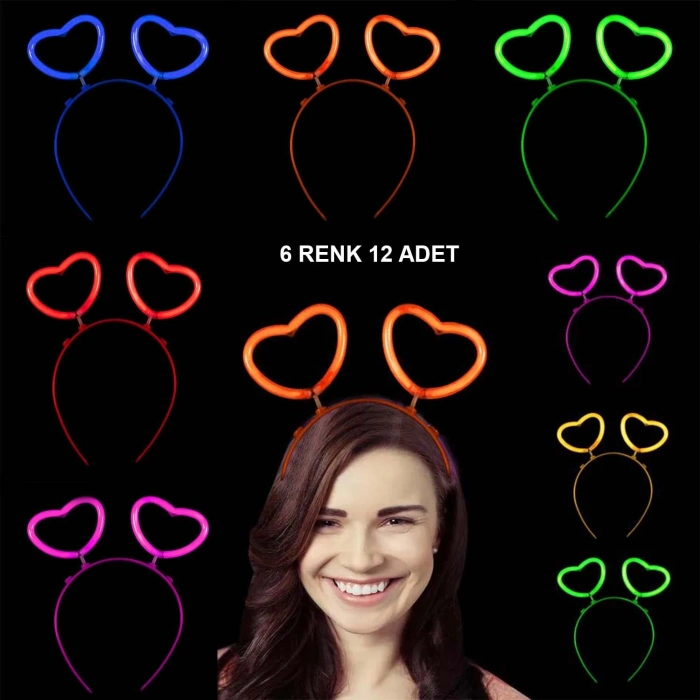 ÇOK SATAN Glow Karanlıkta Yanan Fosforlu Kalp Taç 12 Adet