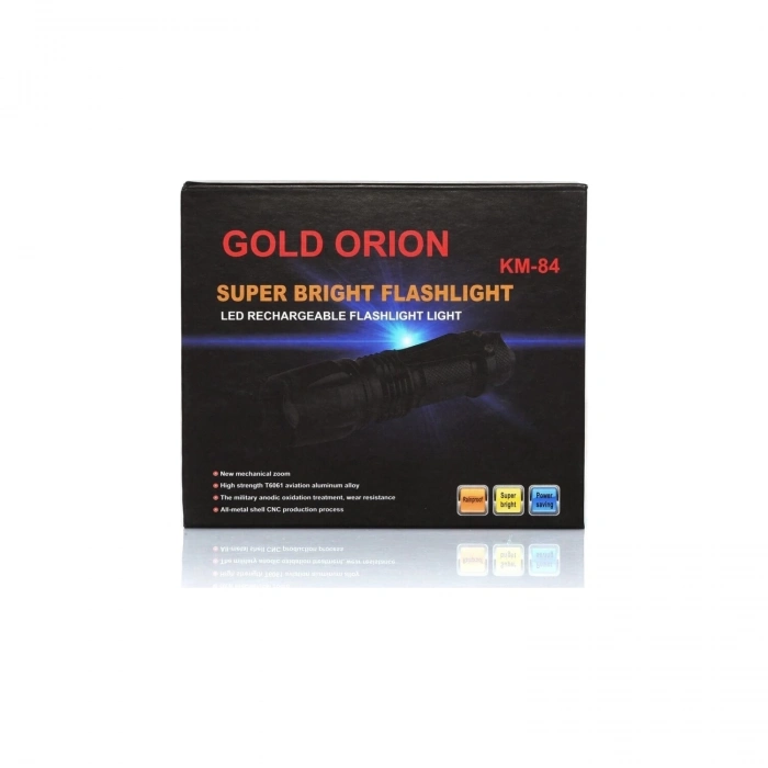 ÇOK SATAN Gold Orion Km-84 Tasarruflu Şarjlı Zoomlu Metal El Feneri Kemer Klipsli