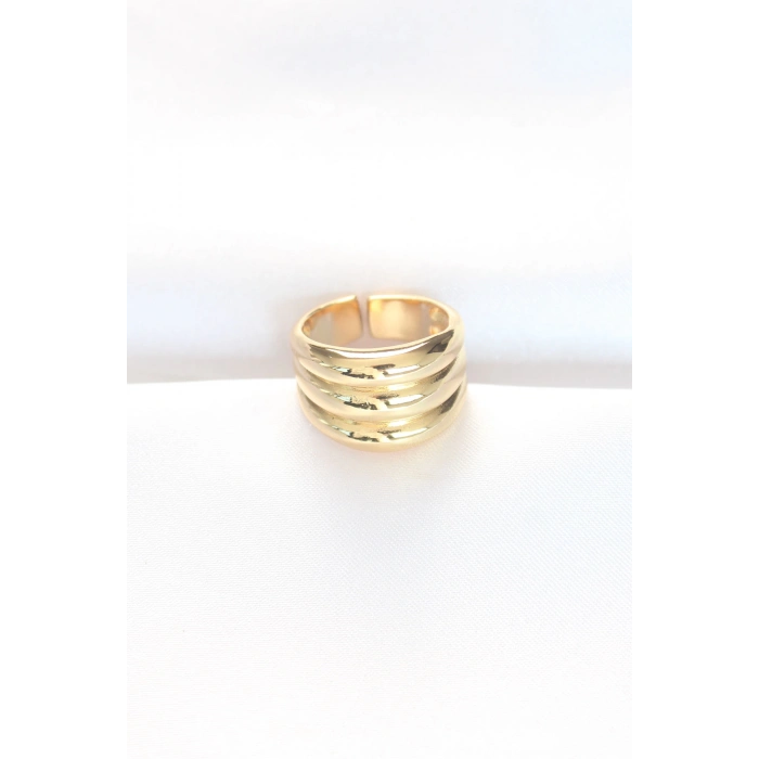 ÇOK SATAN Gold Renk Ayarlanabilir Çizgili Bombe Yüzük