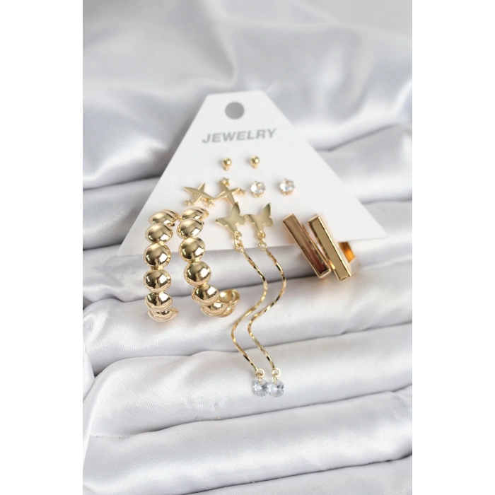 Gold Renk Pirinç 6 Çift Kadın Küpe Seti