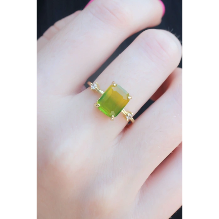 ÇOK SATAN Gold Renk Renkli Zirkon Taşlı Pirinç Kadın Yüzük