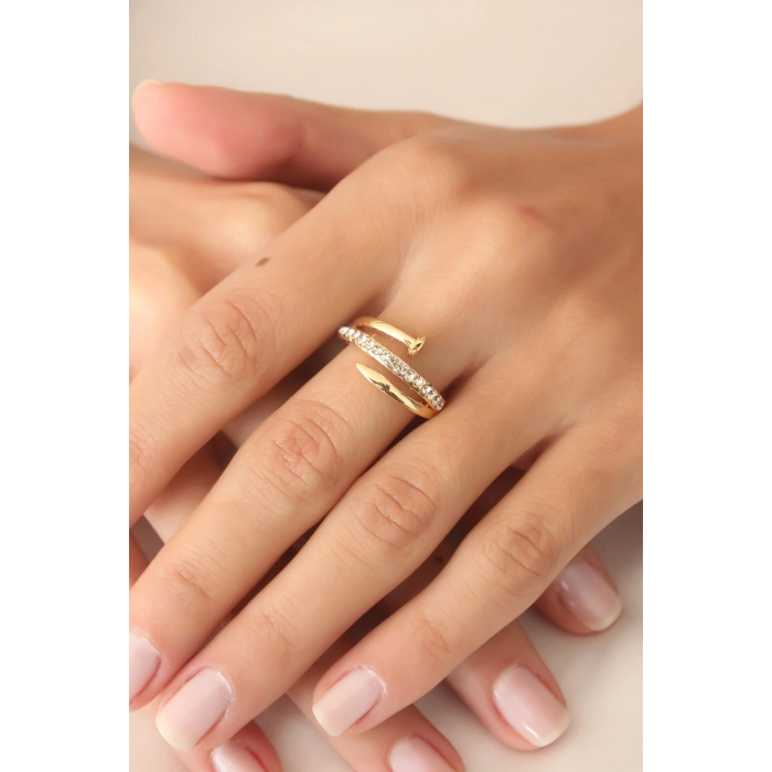 ÇOK SATAN Gold Renk Taşlı Çivi Ayarlanabilir Kadın Yüzük