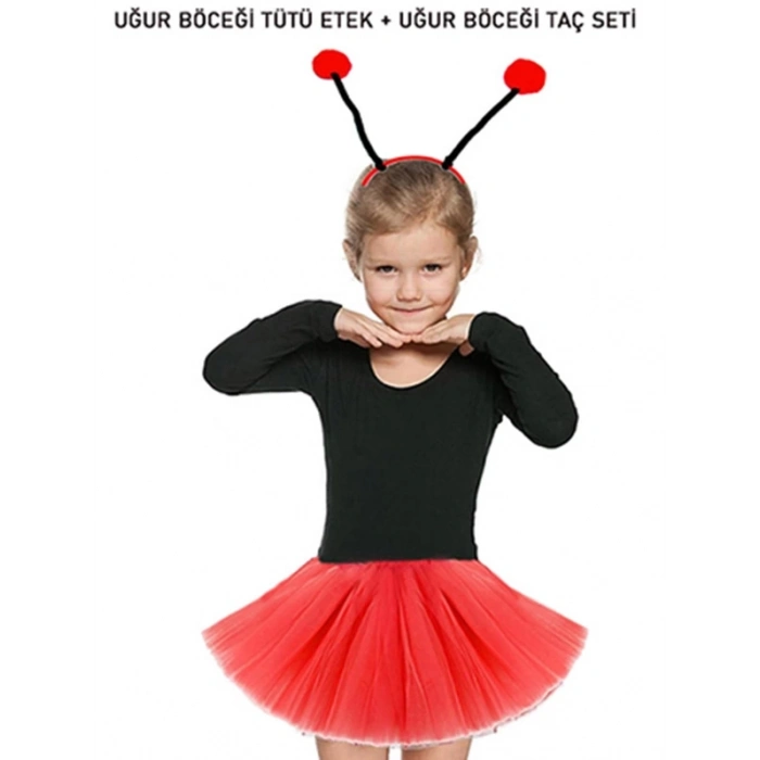 ÇOK SATAN Gösteriler İçin Kırmızı Uğur Böceği Tütü Etek ve Kırmızı Uğur Böceği Taç Seti