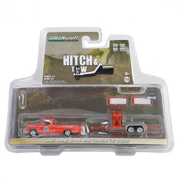 ÇOK SATAN Greenlight 1:64 1967 Dodge D-100 with Tandem Car Trailer