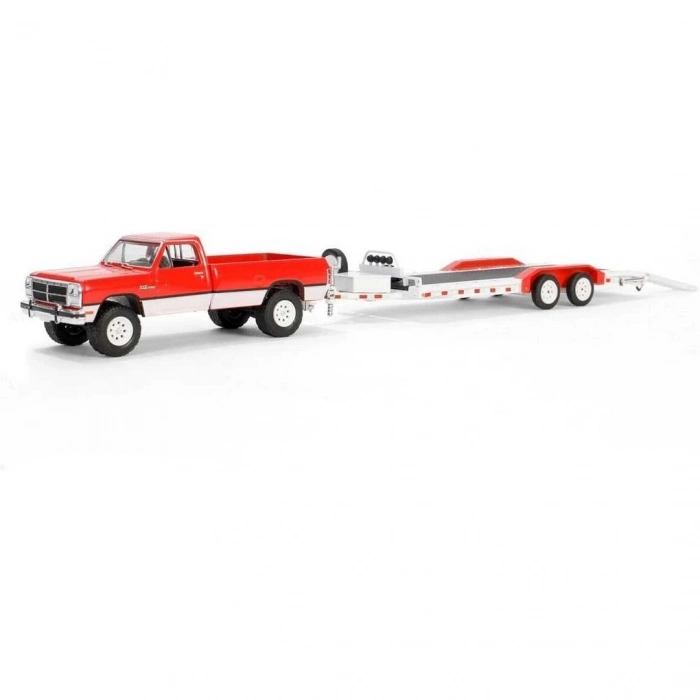ÇOK SATAN Greenlight 1/64 Hitch & Tow Series 31 - 1991 Dodge Ram Power Ram 250 with Heavy Duty Car Hauler
