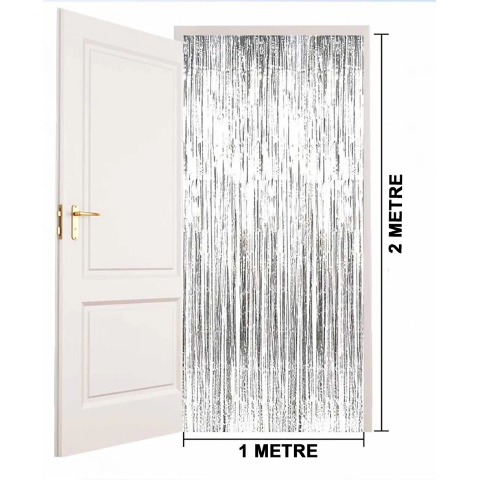 ÇOK SATAN Gümüş Renk Ekstra Metalize Parlak Saçaklı Arka Fon Perde İthal A Kalite 1x2 Metre