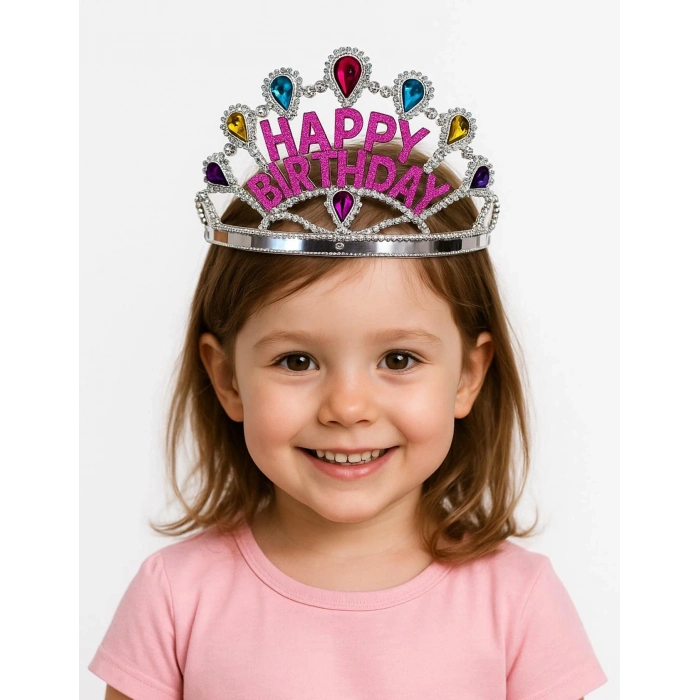 ÇOK SATAN Gümüş Renk Happy Birthday Yazılı Doğum Günü Tacı 60 cm