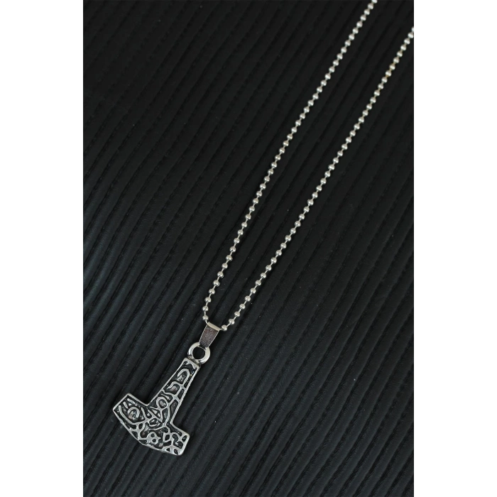 ÇOK SATAN Gümüş Renk Metal Aksesuarlı Top Zincirli Erkek Kolye