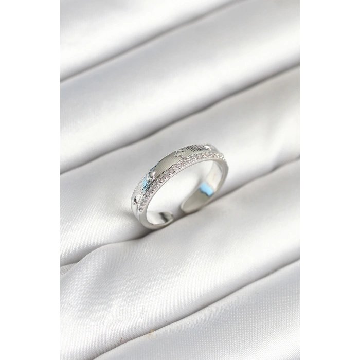 ÇOK SATAN Gümüş Renk Şerit Zirkon Taşlı Kadın Yüzük