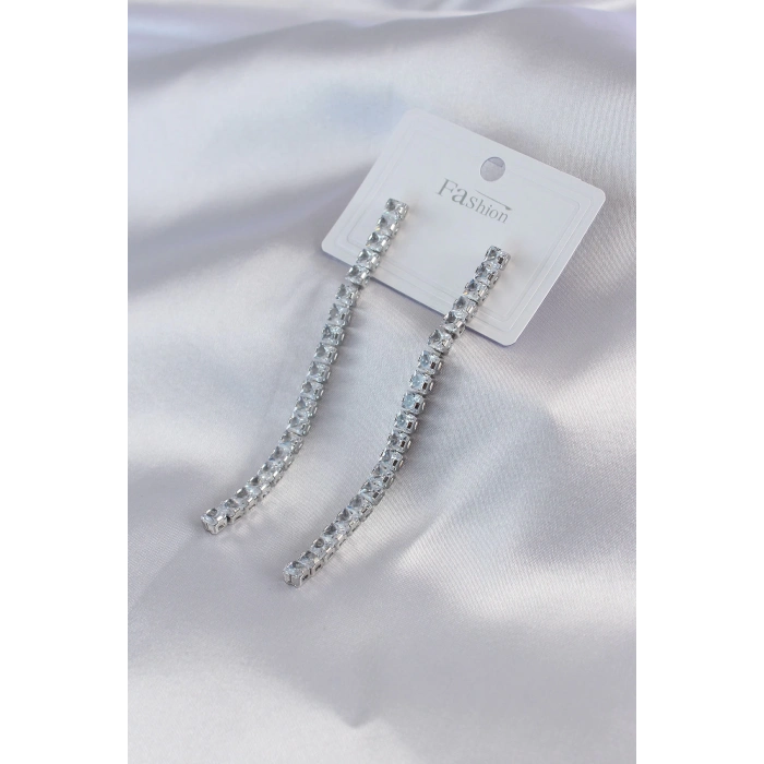 ÇOK SATAN Gümüş Renk Zirkon Taşlı Kadın Küpe