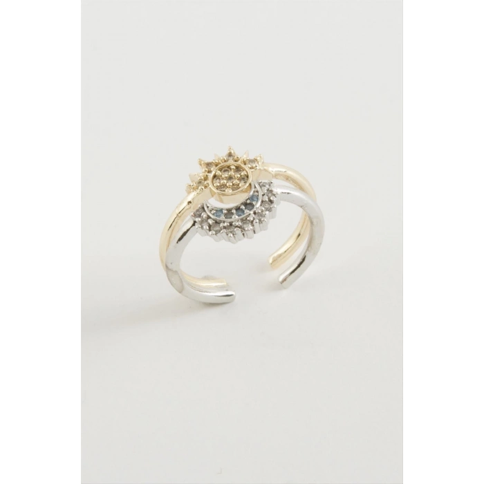 ÇOK SATAN Güneş Hilal Zirkon Taşlı Yüzük 2 Adet