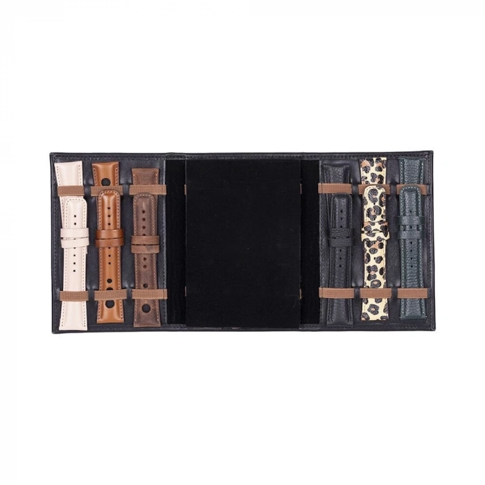 ÇOK SATAN Hakiki Deri, El Yapımı, Saat Kordonu Taşıma Çantası, Kömür Siyah