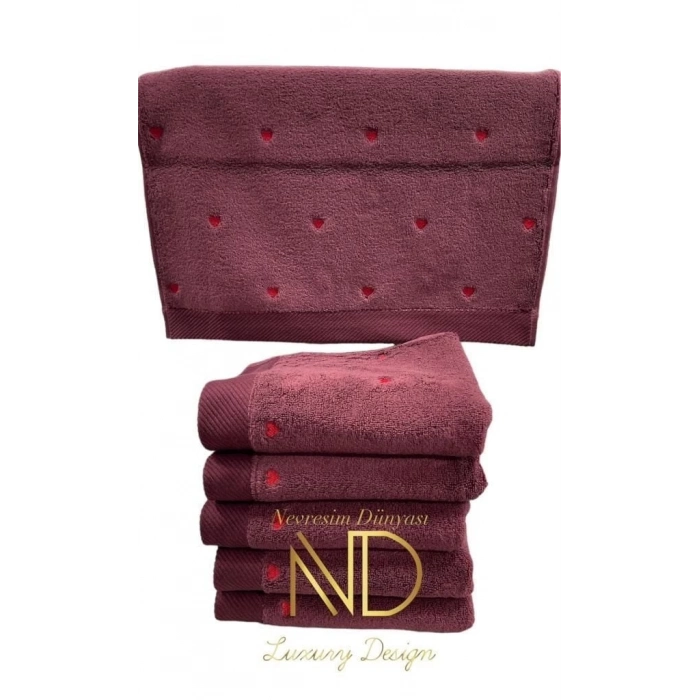 ÇOK SATAN Hobby Lubow Love Fuşya Kırmızı Nakışlı 50x90 6lı Havlu Seti