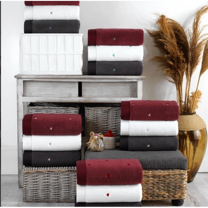 ÇOK SATAN Hobby Lubow Love Koyu Gri Pudra Nakışlı 50x90 6lı Havlu Seti