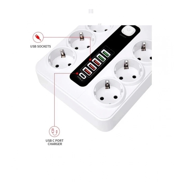 ÇOK SATAN Hp-h04 3000w 10amper 6’lı 2metre Uzatma Kablolu Çoklu Termal Akım Priz