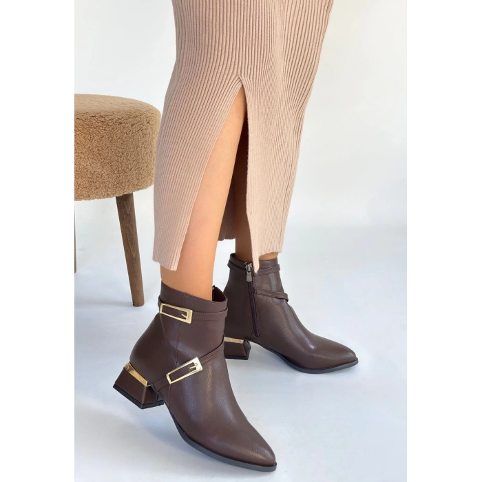 ÇOK SATAN İnay Kahverengi Cilt Topuklu Bot