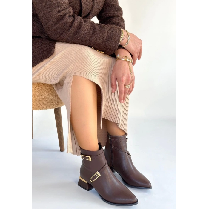ÇOK SATAN İnay Kahverengi Cilt Topuklu Bot