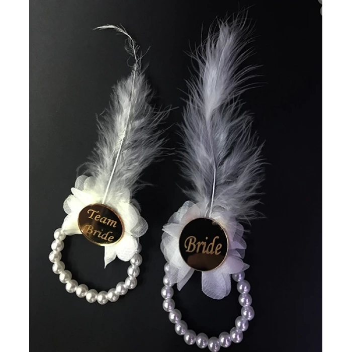 ÇOK SATAN İncili Nedime Bilekliği Altın Renk Pleksili Beyaz Otrişli 10 Adet