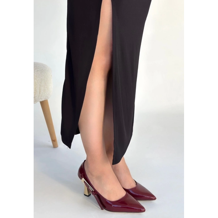 ÇOK SATAN İnja Bordo Rugan Topuklu Ayakkabı