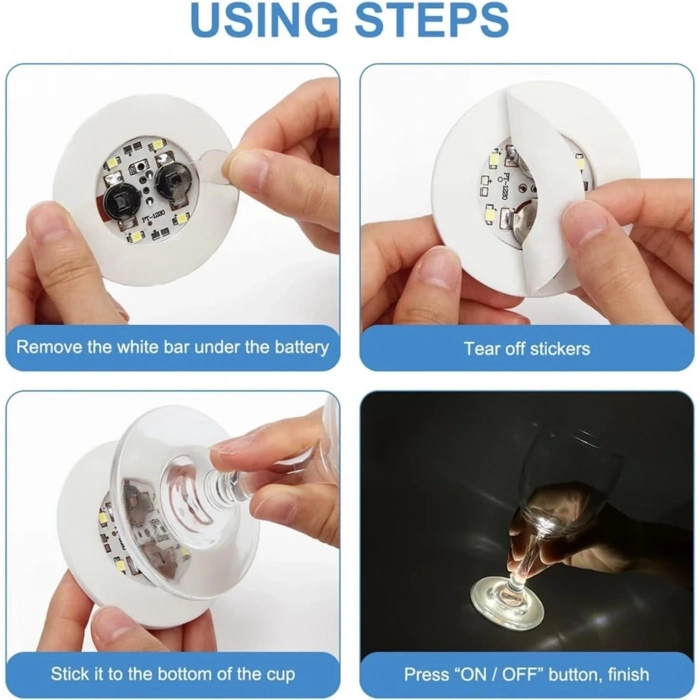 ÇOK SATAN Işıklı Yapışkanlı Bardak Altı Aparatı Ledli 3 Modlu 6 Cm Çap 1 Adet