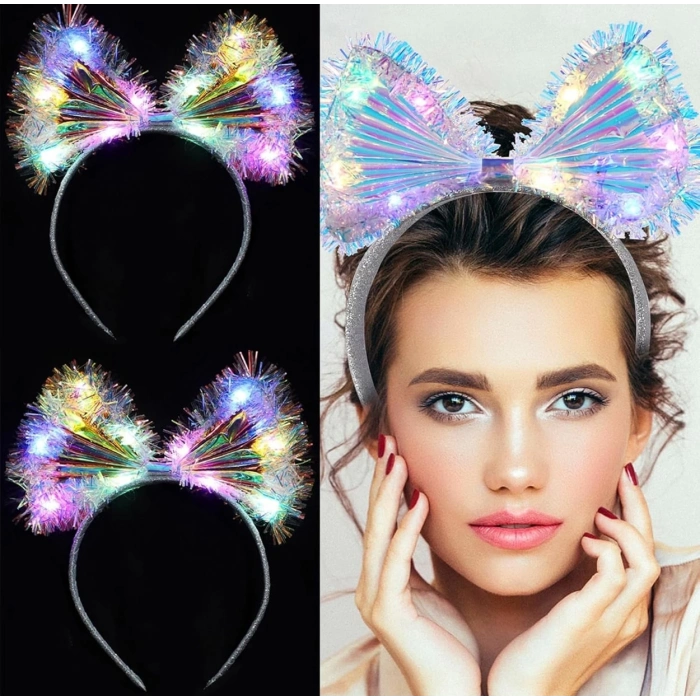 ÇOK SATAN Işıltılı Fiber Fiyonk Gece Tacı Işıklı Ledli Eğlence Tacı 1 Adet 20x21 cm