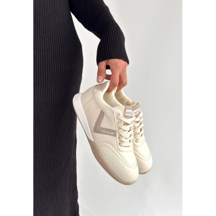 ÇOK SATAN Jowen Bej Cilt Vizon Detaylı Bağcıklı Spor Ayakkabı