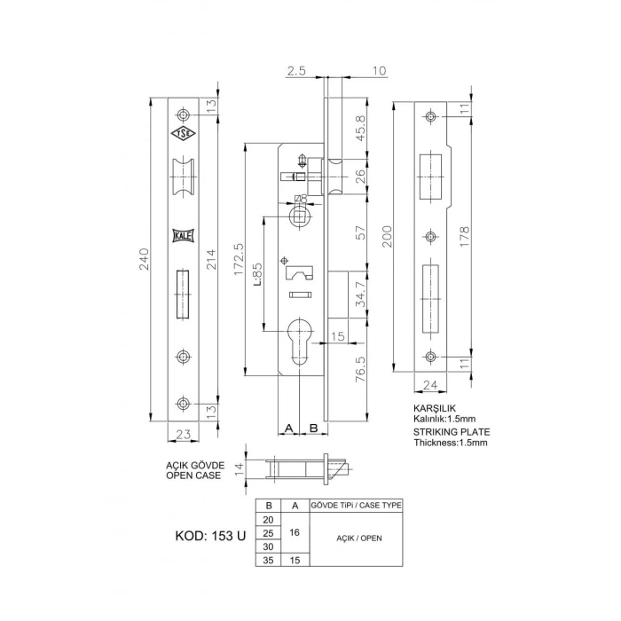 ÇOK SATAN Kale 153 U 25 mm Dilli Silindirli Kilit