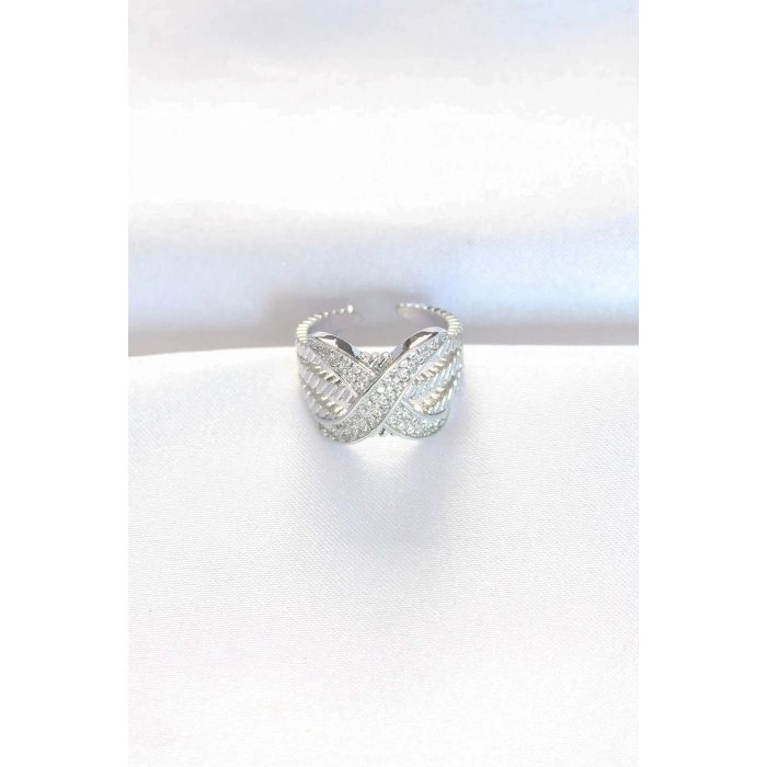 ÇOK SATAN Kalın Zirkon Taşlı Silver Renk Ayarlanabilir X Tasarım Yüzük