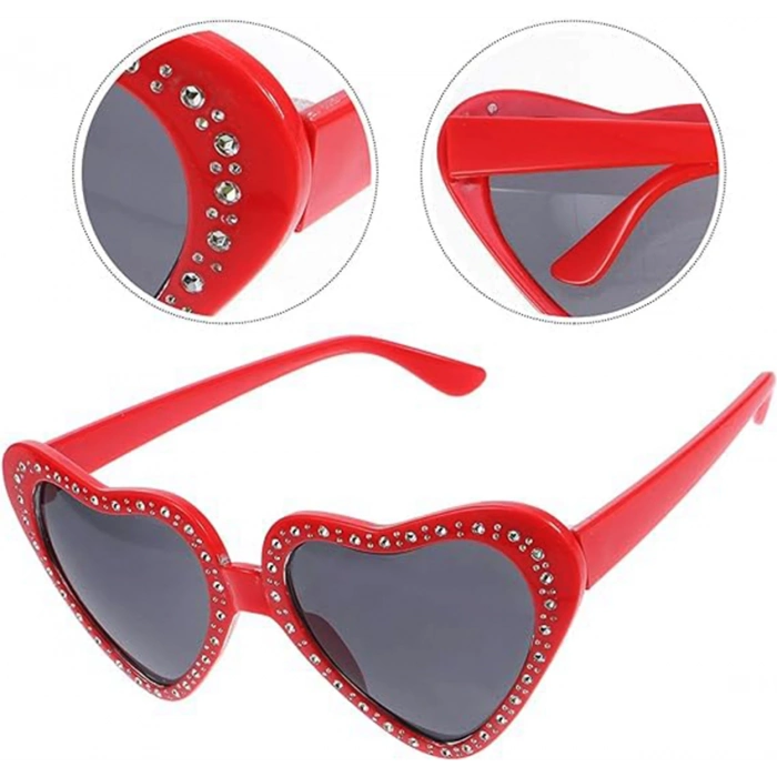 ÇOK SATAN Kalp Taşlı Parti Gözlüğü Kırmızı