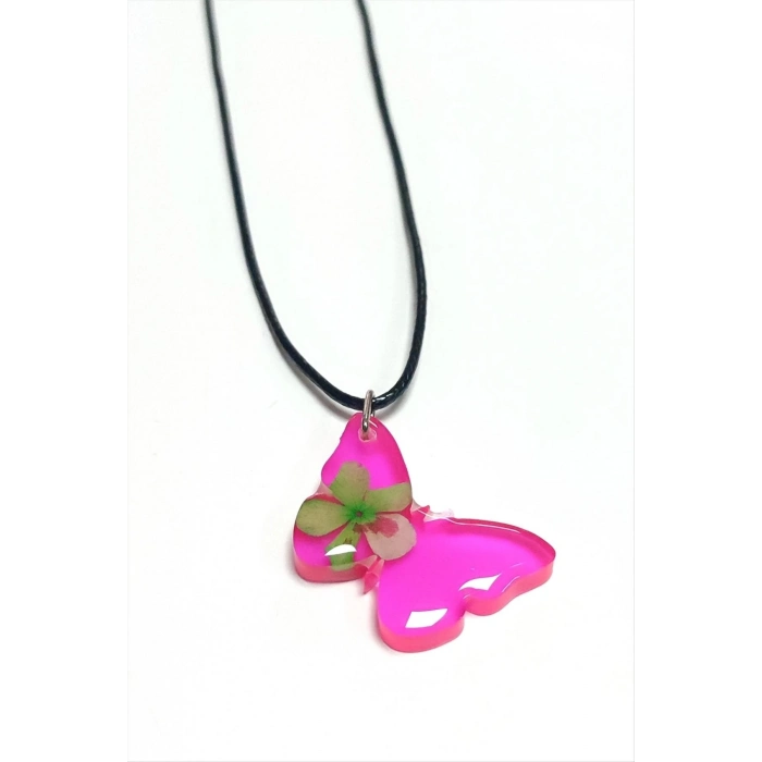 ÇOK SATAN Kartopu Çiçeği Kelebek Epoksi Kolye