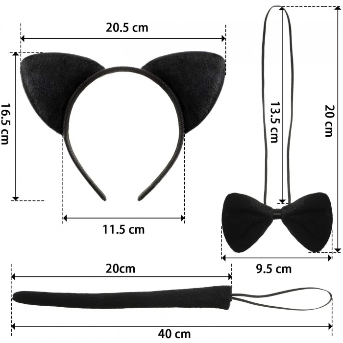 ÇOK SATAN Kedi Kostüm Taç Kuyruk Papyon Seti 1 Adet