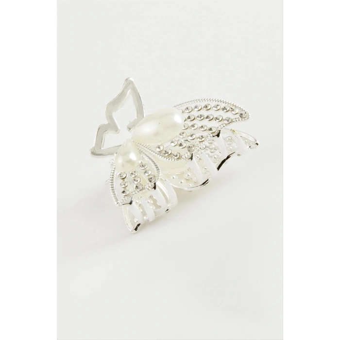 ÇOK SATAN Kelebek İnci Taşlı Metal Mandal Toka 4,5 cm