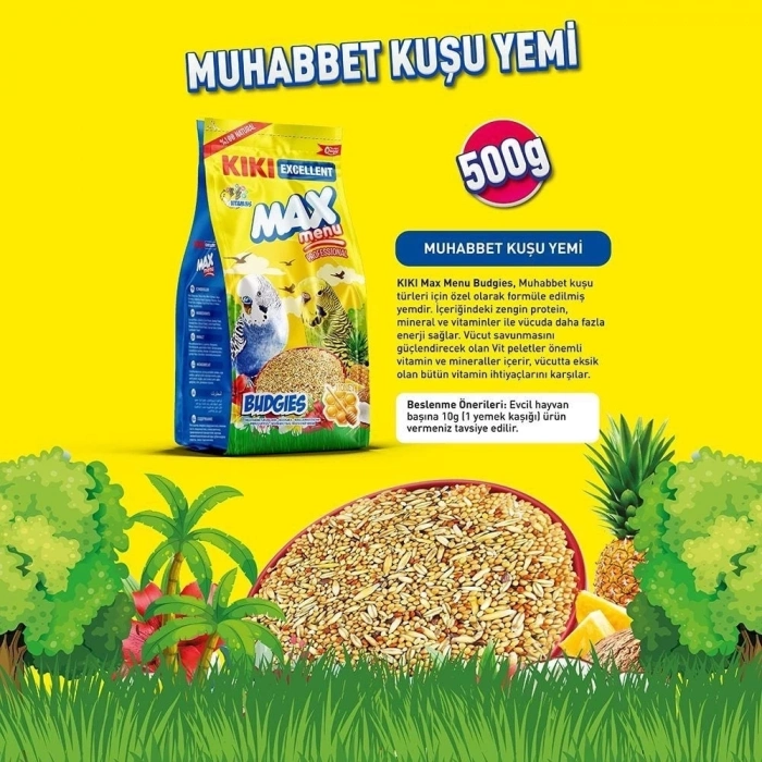 ÇOK SATAN Kiki Excellent Max Menu Ballı Muhabbet Kuşu Yemi 500 Gr
