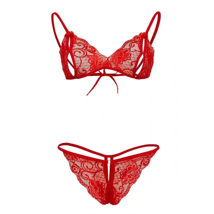 ÇOK SATAN Kırmızı Dantelli Fantazi Sütyen ve G-String Takım TM2048