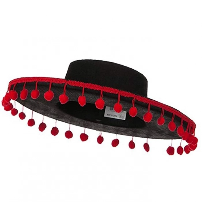 ÇOK SATAN Kırmızı Ponponlu Siyah Renk Çocuk İspanyol Şapkası