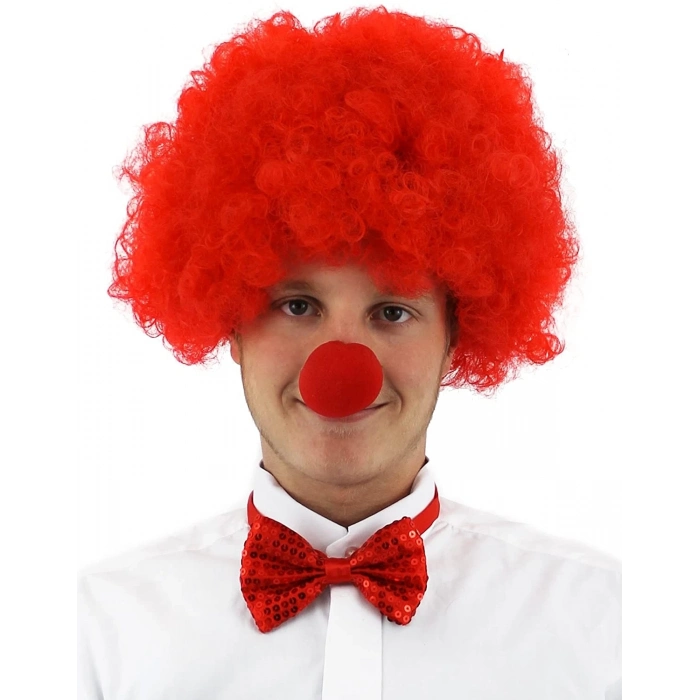 ÇOK SATAN Kırmızı Renk Kıvırcık Afro Bonus Peruk Takma Saç Ve Kırmızı Burun Seti