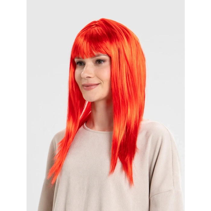 ÇOK SATAN Kırmızı Renk Uzun Düz Parti Peruğu