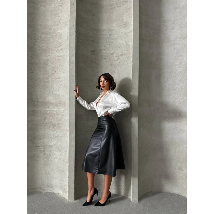 ÇOK SATAN Komple parçalı deri etek siyah h26441