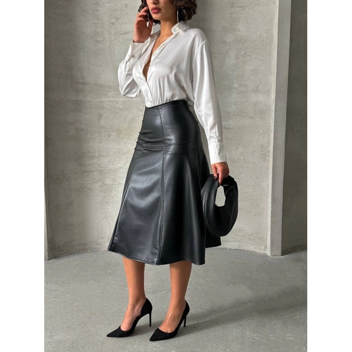 ÇOK SATAN Komple parçalı deri etek siyah h26441