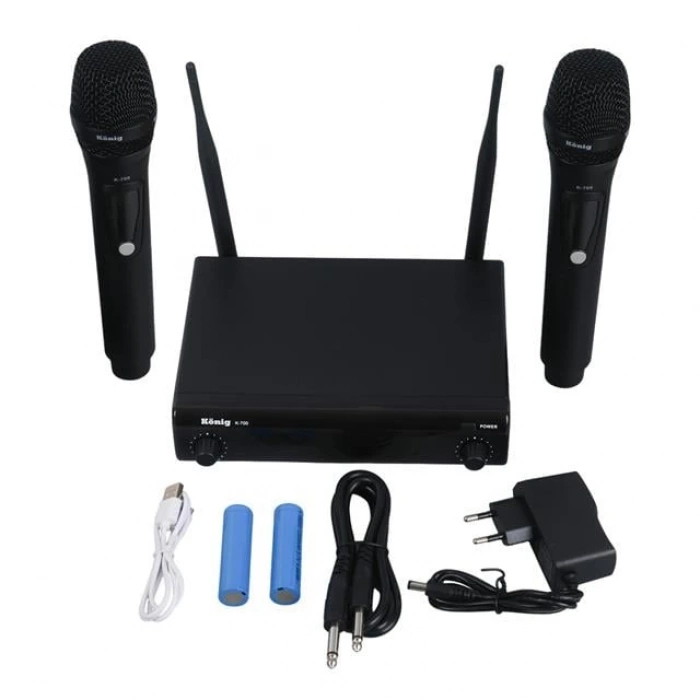 ÇOK SATAN König K-700 E-e profesyonel 663-694mhz 2 el 2 Kanal Uhf 2x50 Kablosuz Telsiz Mikrofon