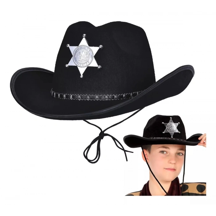 ÇOK SATAN Kovboy Şerif Şapkası Siyah 12 Adet - Kostüm, Parti ve Gösteri Şapkası